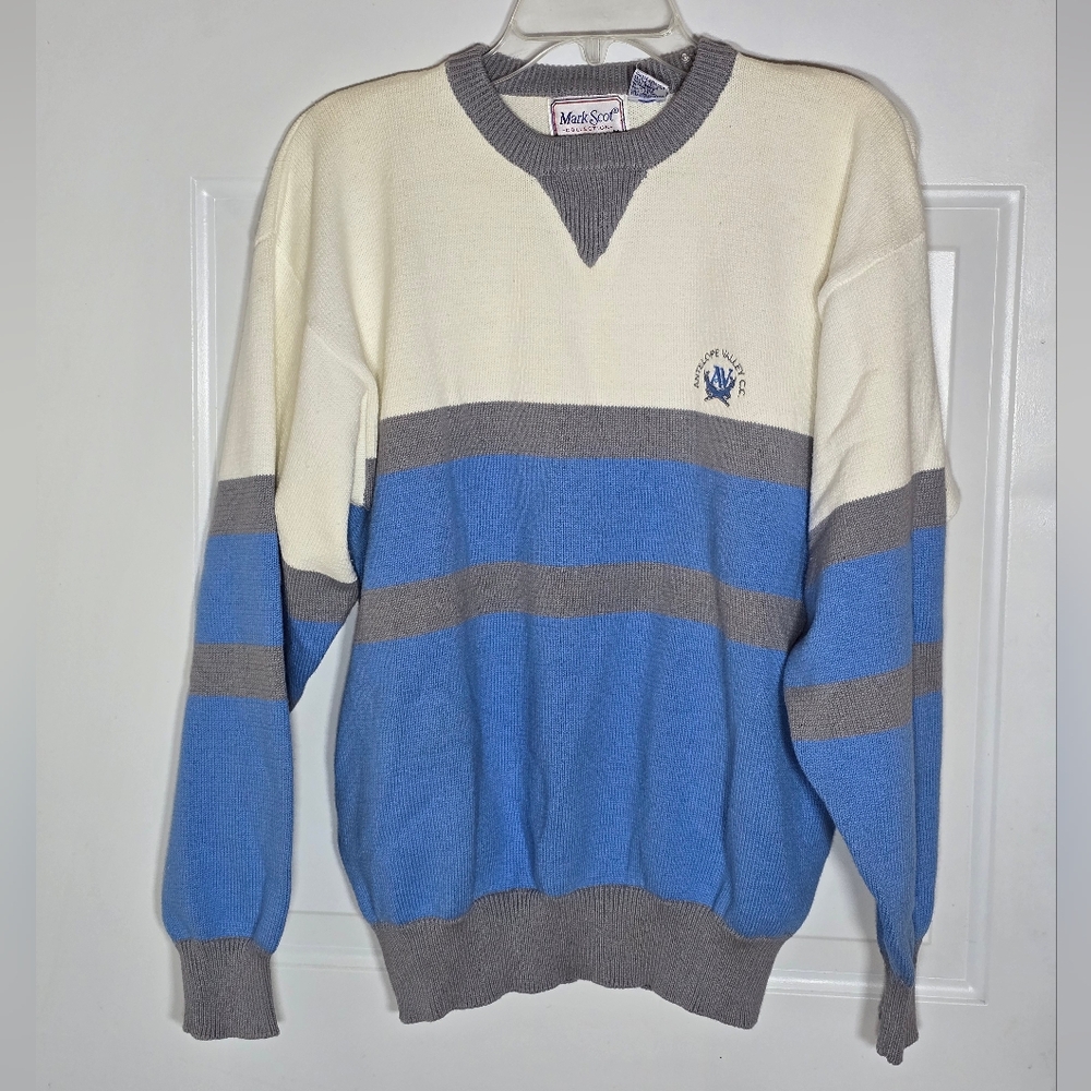 Mark Scot Antelope Valley CC Cream Blue Gray Men's Sweater Pockets Size Medium